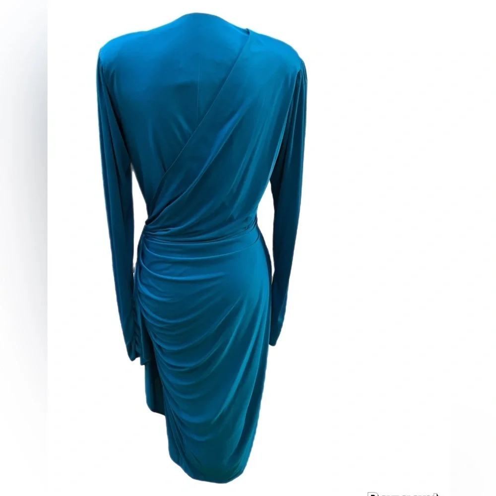 Vintage Lillie Rubin Women’s Dress Size 10 Turquoise Wrap Dress Long Sleeve - Picture 5 of 6